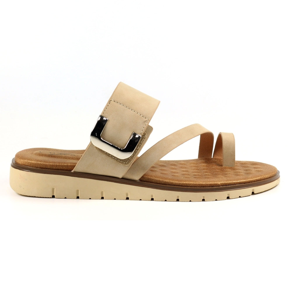 Ellis Beige Toe Loop Sandals