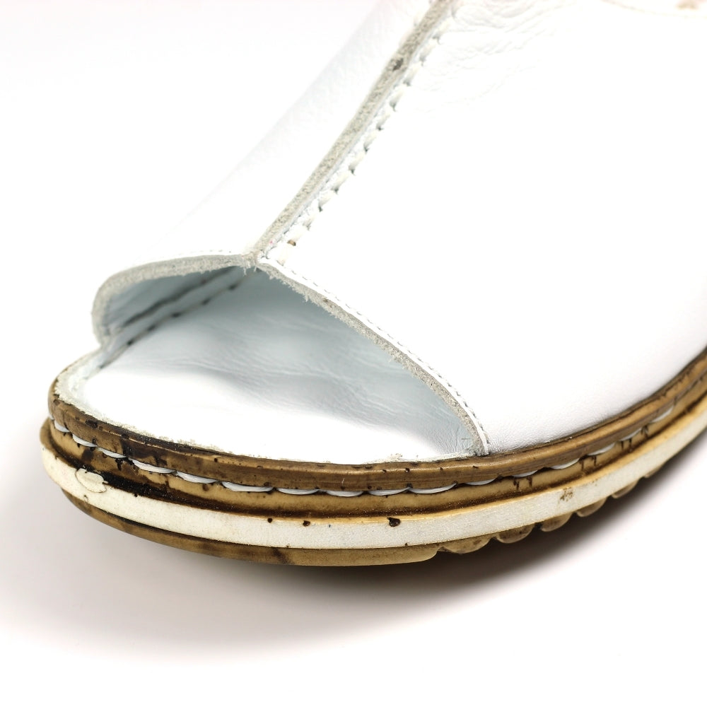 Harmony White Leather Mule Sandals