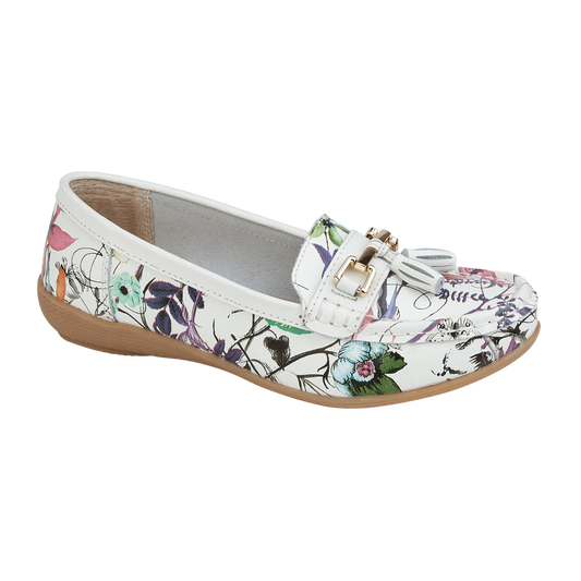 Botanical Leather Printed Loafer White Floral
