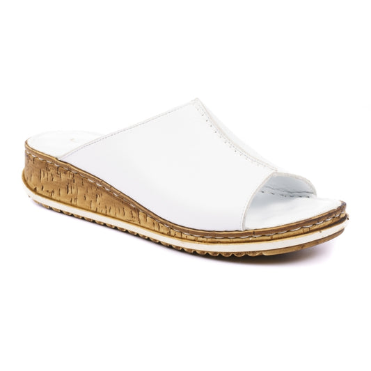 Harmony White Leather Mule Sandals