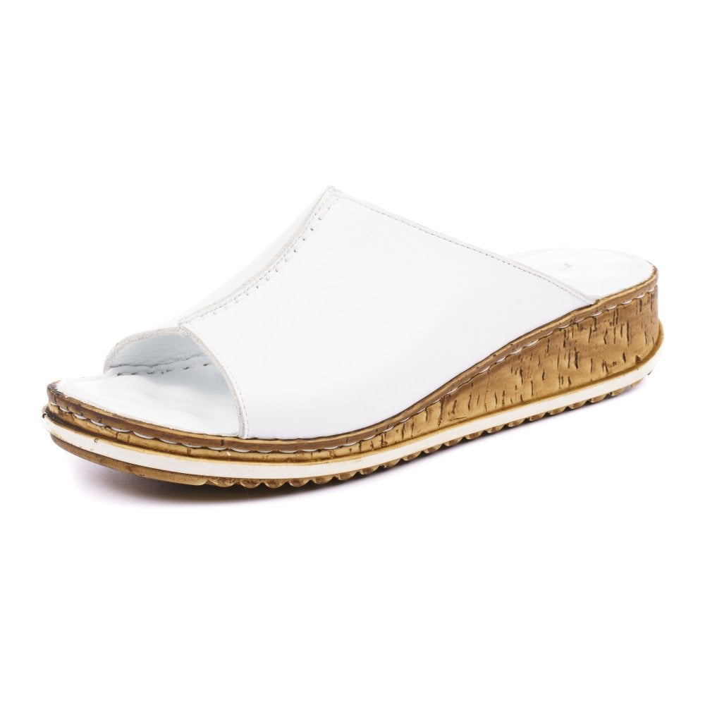 Harmony White Leather Mule Sandals