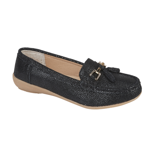 Tahiti Shimmer Suede Loafer Black